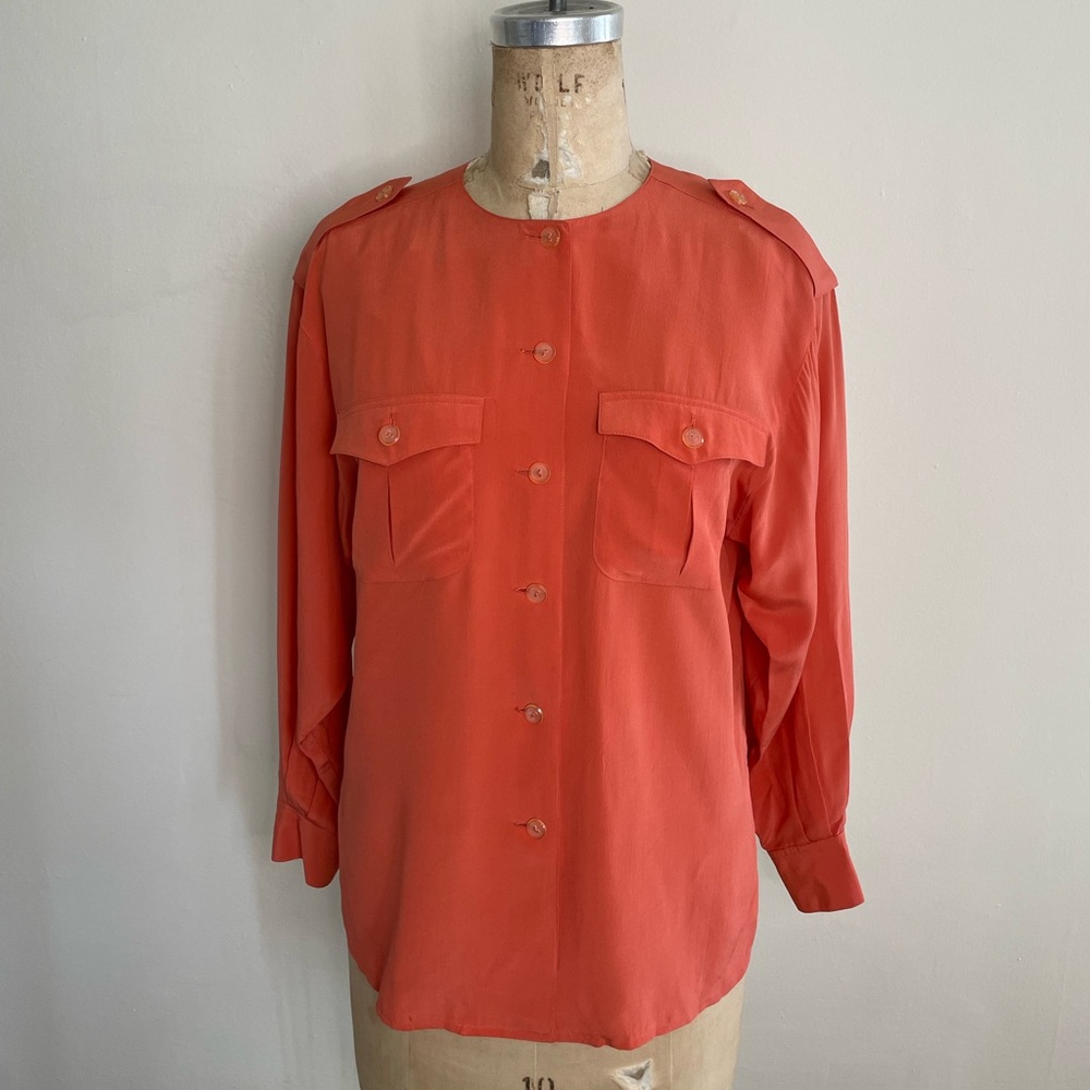 MaxMara silk blouse 4 Italy peach orange pink